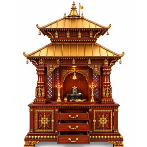Pashupatinath Inspired Hand-Carved Nepali Pagoda <b>Mandir</b> Traditional Wood <b>Mandir</b> Pooja Room Cabinet Hand-Carved Decorative Altar - Product Image 1