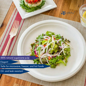 Plato desechable de fibra vegetal resistente de 6 pulgadas, apto para microondas, de pulpa de caña de azúcar, para catering y gestión de eventos. - Product Image 2