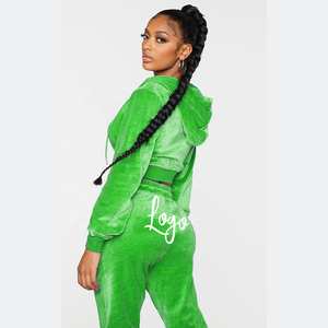 High Quality Custom logo Design <b>Womens</b> Blank 2 Piece Set <b>Velour</b> <b>Tracksuit</b> Female Sportswear Velvet Fleece <b>Tracksuits</b> for <b>Women</b> - Product Image 3