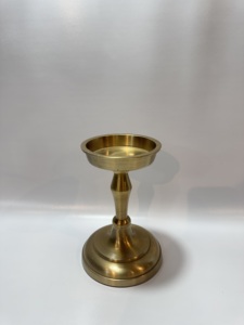 Classic Brass Gold Aluminium Pillar <b>Candle</b> Holder Sleek Flared Stem <b>Tray</b> Top Candlestick Stand Elegant Table Centerpiece Decor - Product Image 3
