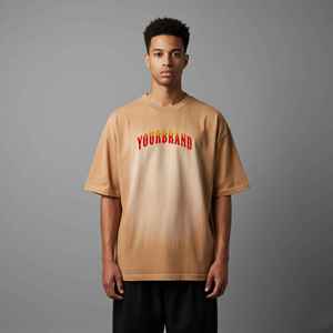 Camisetas de Hombre 100% Algodón de Alta Calidad, Estilo Hip Hop, Transpirables, Ecológicas, con Logotipo Bordado Personalizado y Efecto Desgastado por el Sol - Product Image 1