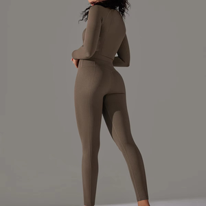 Nuevo Conjunto de Leggings de Cintura Alta y Top de Yoga de Manga Larga con Sensación de Segunda Piel, 2 Piezas - Product Image 6