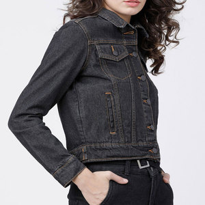 Vestes en jean courtes à manches longues pour femmes OEMODM, col rabattu, fermeture boutonnée, couleur unie, style automne - Product Image 6