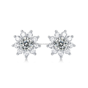 925 Sterling <b>Silver</b> Women's Luxury Gold-Plated VVS Moissanite Diamond Halo Stud Earrings Cute Iced Screw Back Gift for Occasions - Product Image 6
