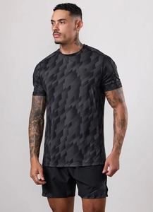Men's Geometric <b>Pattern</b> Quick Dry Sporty T-Shirt Short Sleeve O-Neck Slim Fit Polyester <b>Knitted</b> Workout Top - Product Image 4