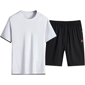 Men's Summer Quick Dry Solid Black T-Shirt & Shorts <b>Set</b> Casual Polyester <b>Knitted</b> Two Piece Outfit - Product Image 2