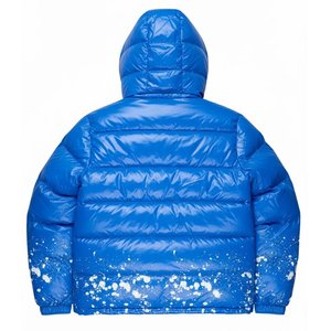 New Custom Men's Blue Hooded Down <b>Coat</b> With <b>Snow</b> Print Waterproof Casual Outerwear Zipper Closure Thick Polyester Winter Wear - Product Image 2