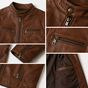 Chaqueta de cuero genuino de primera calidad, corte elegante y cremalleras duraderas. Estilo atemporal y máxima comodidad. Compre ahora. Servicio OEM. - Product Image 6