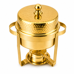 Stainless Steel Chafing Dish Food Warmer Round <b>Hammered</b> Gold Lid Black Stand Catering Durable Non-Stick Middle Eastern Design - Product Image 5