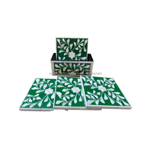 Handmade Luxury Eco-Friendly Bone Inlay Square Tea <b>Coaster</b> Set Indian Handicraft Safe <b>Table</b> Use Pad Design Unique Drinking - Product Image 1