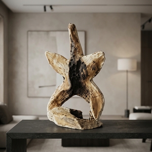 Starfish Handcrafted Wooden Sea Star Sculpture <b>Rustic</b> Coastal Tabletop Decorative Artwork Home Decor Display Accent Natural <b>Wood</b> - Product Image 2