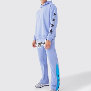 เสื้อฮู้ดผู้ชายสีฟ้าอ่อน แขนยาว พิมพ์ลายดาวสีดำ สวมใส่สบาย สีพื้น ผ้าฝ้าย 100% ระบายอากาศได้ดี สไตล์ฤดูใบไม้ร่วง - Product Image 1