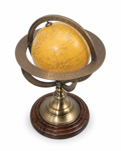 Globe terrestre décoratif antique avec anneaux de méridiens en laiton et base en bois, centre de table géographique vintage - Product Image 2