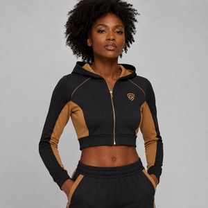 Women's Winter Solid Color <b>Long</b> <b>Sleeve</b> <b>Crop</b> Top Hoodie Front Zipper Breathable Eco-Friendly Canvas Fabric Custom Printed - Product Image 4