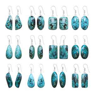 Boucles d'oreilles pendantes en chrysocolle multi-formes, cadeau de fête pour maman, bijoux fins faits à la main pour femmes, plaqué argent, charmantes boucles d'oreilles bleues - Product Image 4