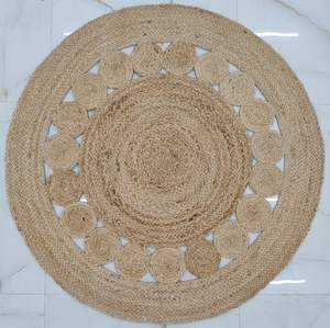 พรมปูพื้นทรงกลมลายหอยเชลล์สไตล์โบโฮ ทอมือจากเส้นใยปอกระเจา ตกแต่งบ้านสไตล์เรียบง่ายแบบธรรมชาติ - Product Image 1
