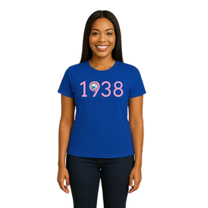 Camiseta Gráfica Azul 1938 para Mujer, Estilo Casual, Ropa Urbana, Cómoda, Suave, a la Moda, para Uso Diario - Product Image 1