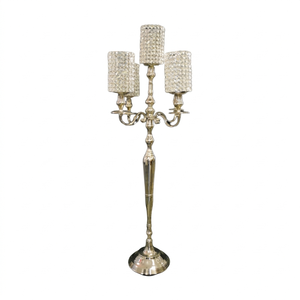 Candelabro Vela de 5 brazos con chimenea con cuentas de cristal Niquelado Pulido a mano Candelabro decorativo moderno hecho a mano - Product Image 1