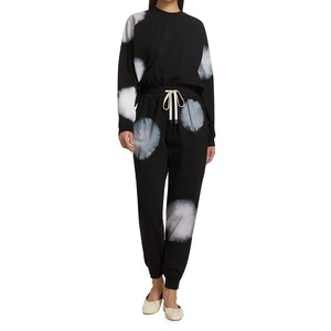 Sudadera Negra Blanca con Efecto Decolorado y Puntos Circulares, Cuello Redondo, para Mujer, Estilo Minimalista Urbano, Algodón Oversize, OEM Personalizado - Product Image 3