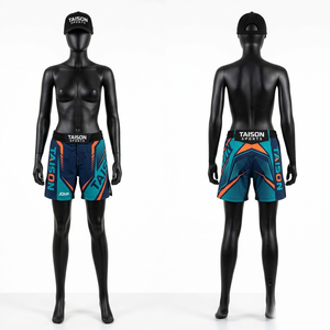 Premium 180 GSM Polyester Spandex MMA <b>Shorts</b> Blue Black Contrast Panel Fight <b>Shorts</b> Custom Sublimation Logo Training Wear - Product Image 5