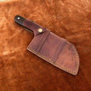 Handmade Ambidextrous Cleaver <b>Knife</b> in Damascus Steel with Micarta Handle and Leather Sheath Modern Design Dishwasher <b>Safe</b> - Product Image 6