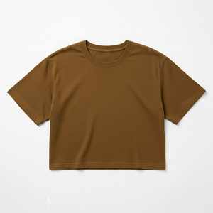 Women's Crew Neck <b>Crop</b> T-Shirt Short Sleeve Boxy Fit Jersey Cotton Oversized Streetwear T-Shirt Custom Logo OEM Service - Product Image 4