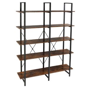 Libreria Industriale Vintage a 5 Ripiani, Scaffale Doppio Largo con Ampia Etagere in Legno e Metallo, Design Pieghevole per Arredamento Casa - Product Image 2