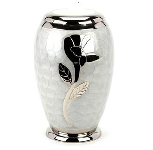 Urna Funeraria de Metal para Cenizas de Adultos, Estilo Americano/Europeo, en Latón Pulido con Esmalte Blanco - Product Image 1