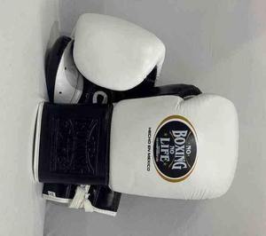 No Boxing No Life Guantes de Boxeo Profesionales de Cuero - Blanco y Azul Oscuro con Cordones, Equipo de Combate Profesional - Product Image 4