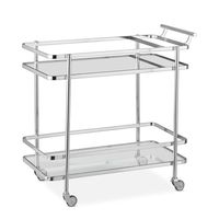 Chariot de bar moderne en acier inoxydable à 2 niveaux avec étagères en verre, chariot utilitaire roulant pour salon, utilisation en intérieur
