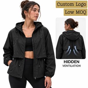 Custom <b>Women's</b> <b>Lightweight</b> Windbreaker <b>Jacket</b> Cropped Hooded Style with Hidden Mesh Vent Back Panel - Product Image 1