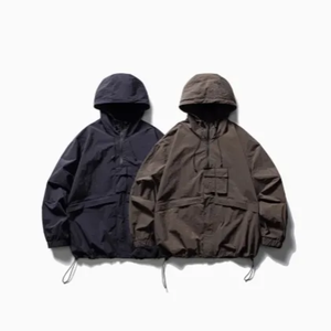 Chaqueta Blusón con Capucha para Hombre, Cortavientos, Casual, Otoñal, Color Sólido, Cierre de Cremallera, Exterior de Poliéster con Bolsillos - Product Image 1