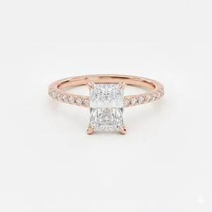 Bague de fiançailles en diamant taille radiant 1 carat, or rose, pavé de pierres latérales, certifiée GIA, bijoux classiques pour femmes - Product Image 1