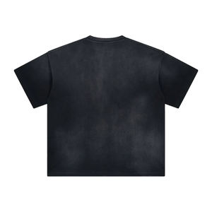 เสื้อยืดคอตตอน 100% ทรงโอเวอร์ไซส์ สีดำ พิมพ์ลาย สกรีนโลโก้ได้ ผลิตแบบถัก สำหรับผู้ชาย ล้างแบบ Snow Wash ขายส่ง - Product Image 2