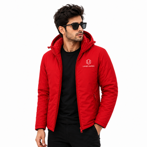 Custom Men's Solid Red Hooded Puffer <b>Jacket</b> <b>Waterproof</b> Windproof Winter Insulated Outdoor Thermal Coat Full Zip <b>Parka</b> OEM ODM - Product Image 1