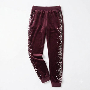 Ensemble en velours avec strass pour l'hiver, pantalon droit long et haut à capuche à manches longues pour femme - Product Image 4