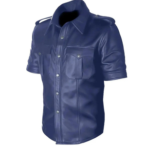 Mens Smooth Faux Leather <b>Shirt</b> Short Sleeve <b>Button</b> Closure Fashion Top for Relaxed Daily Dressing Casual Events and Modern Wear - Product Image 4