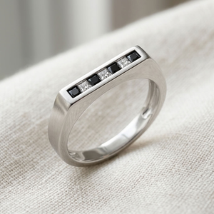<b>Black</b> White Checkerboard Princess Cut Moissanite Engagement Anniversary <b>Ring</b> 925 <b>Silver</b> Band Geometric Wedding Jewelry Unisex - Product Image 4