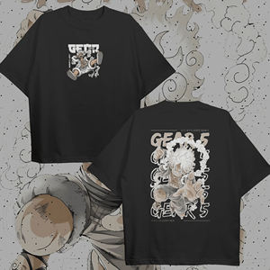 เสื้อยืดคอวีโอเวอร์ไซส์ทรงหลวมสไตล์สตรีทแวร์ผ้าคอตตอนหนานุ่มลายถักมังกี้ ดี ลูฟี่ ล้างสีแบบแอซิดวอชสำหรับผู้ชาย - Product Image 4