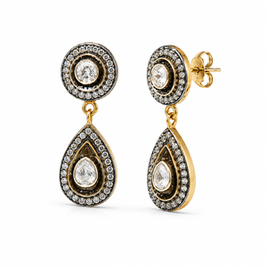 Pendientes Colgantes Vintage Victorianos de Dos Tonos al por Mayor, Pendientes de Gota con Circonita Cúbica Polki de Primera Calidad en Forma de Pera, Joyería de Plata Antigua - Product Image 2