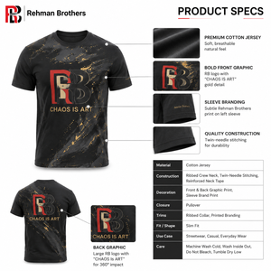 Men's Slim Fit Black Graphic T-<b>Shirt</b> with <b>Gold</b> Print Street Style O-Neck Short Sleeve Jersey Polyester Eco-Friendly 220g - Product Image 5