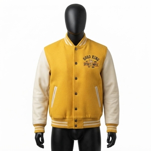 High Street <b>Leather</b> Sleeves Letterman Varsity Breathable Winter <b>Long</b> Sleeves Baseball <b>Jacket</b> for Men - Product Image 2