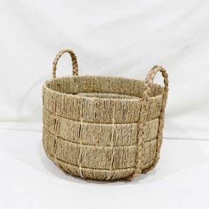 Handwoven Natural Rattan Round Storage <b>Basket</b> With Handles Rustic Style Clothing Storage Bin - Product Image 6