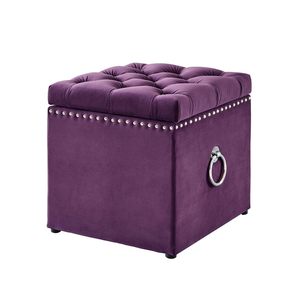 Square Ottoman with Knob Handle Velvet Fabric Seating Stool Foot Rest Upholstered Makeup Dressing Stool Padded Seat Shoe <b>Bench</b> - Product Image 3