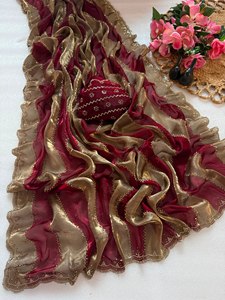 Sari en soie Royal Jarkhan fait main avec 9 patta et bordure ajourée, collection de luxe pour femmes, sari fantaisie de créateur - Product Image 5