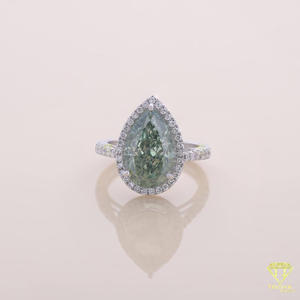 <b>Green</b> Pear Cut Moissanite Diamond Halo Engagement <b>Ring</b> in 925 Sterling Silver Promise <b>Ring</b> for Women - Product Image 5