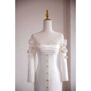 Nouvelle Robe <span class=keywords><strong>de</strong></span> <span class=keywords><strong>Mariée</strong></span> Sirène/Trompette Longue Blanche 2026 à Manches Longues avec Fleurs en Dentelle et Technique <span class=keywords><strong>de</strong></span> Tissage, Coupe Chapelle, pour <span class=keywords><strong>Mère</strong></span> <span class=keywords><strong>de</strong></span> <span class=keywords><strong>la</strong></span> <span class=keywords><strong>Mariée</strong></span>, Grandes Tailles - Product Image 4