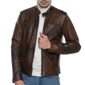 Veste en cuir d'agneau véritable pour homme, très vendue, de qualité supérieure, marron avec col en fourrure de mouton - Product Image 3