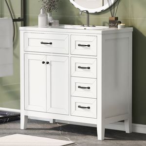 Mobile Bagno da 36 Pollici con Struttura Solida in MDF e Lavabo Integrato, Mobile Bianco con Cassetti e Codice Prodotto JL000007AAK - Product Image 2