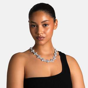 Luxury Flower <b>Statement</b> <b>Necklace</b> 925 Sterling Silver Rhodium Plated Tennis Chain Gold Plated Pave Setting Women's Wedding - Product Image 2